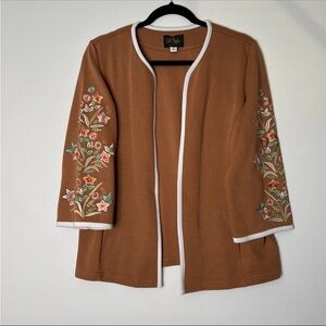 Bob Mackie Brown Cardigan with Floral Embroidery